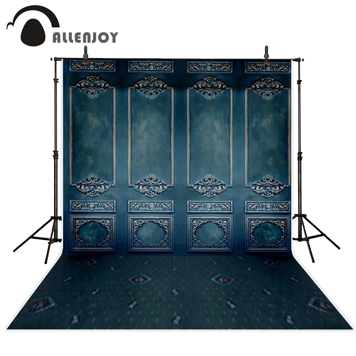 Allenjoy moody blue wood wall vintage photography backdrop carving