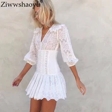 Ziwwshaoyu элегантное хлопковое платье с вышивкой, с v-образным вырезом, с цветочным рисунком, с оборками, платье для отпуска, новинка 2019New, женское