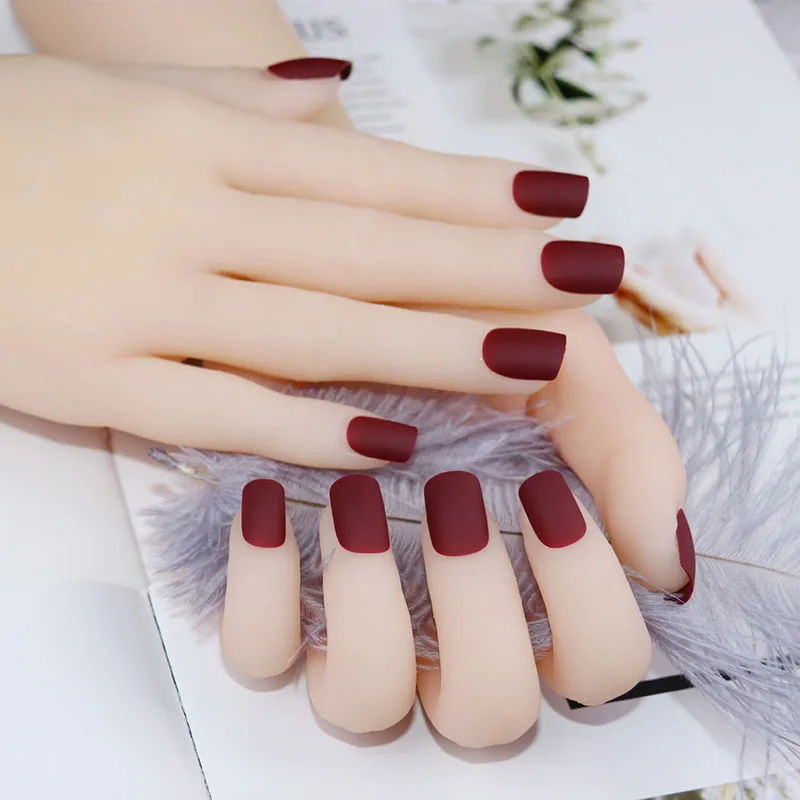 Женские сексуальные темно красные накладные ногти Jujube Короткие для девушек