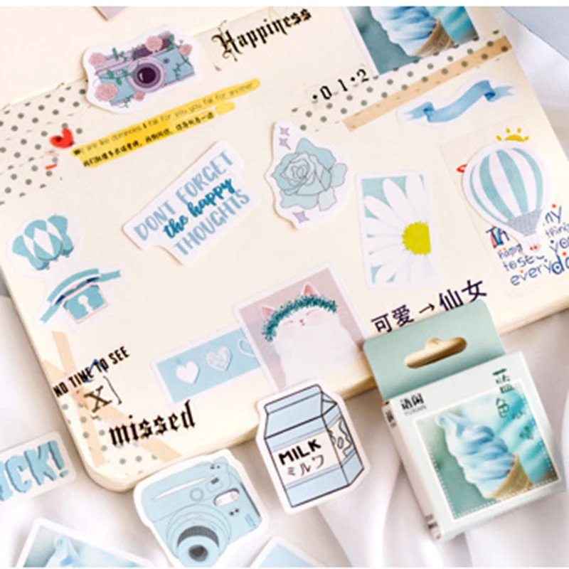 

50Pcs Basic Blue Stickers Set Bullet Journal DIY Diary Planner Gift Scrapbook Cute Stationery