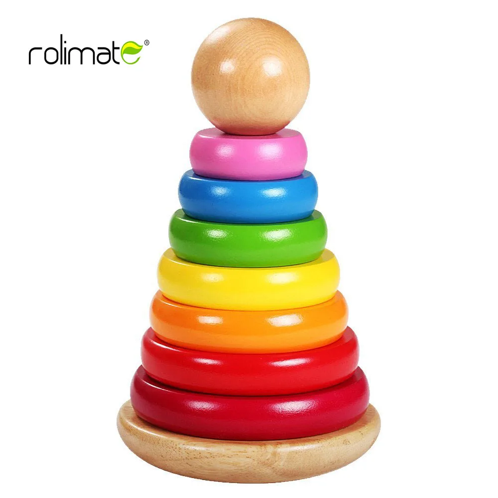 8 inch Colors Wooden Ring Stacker Toy for Babies - Rainbow Tower Toys Stacking Baby and Toddlers | Игрушки и хобби