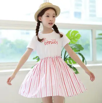 

2019 Korean style girls striped dress patchwork fashion summer girls dresses 6-11t B398