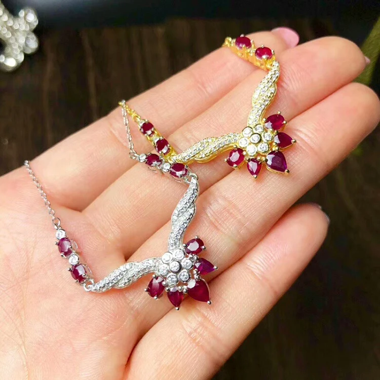 [MeiBaPJ] ожерелье с кулоном из натурального рубина с сертификатом, 925 Чистое серебро, красный камень, хорошее ювелирное изделие для женщин