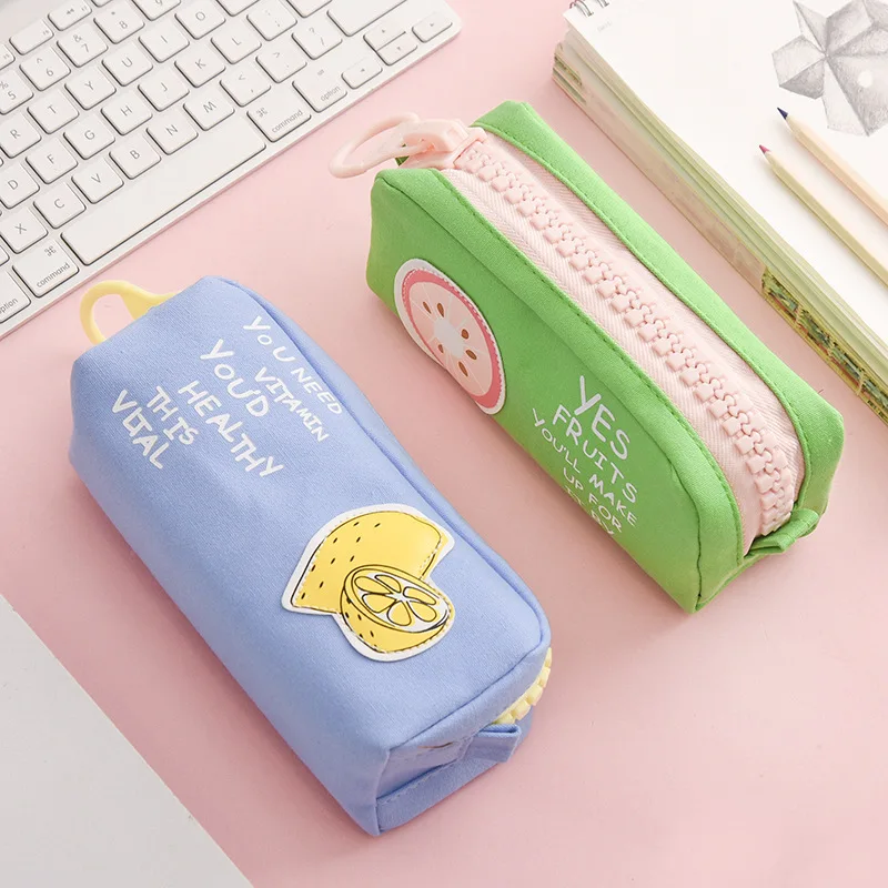 

BECODE Creative Stationery Fruit Zipper Canvas Pencil Case Student Large Capacity Storage Box Pencil Bag Office School Supplies