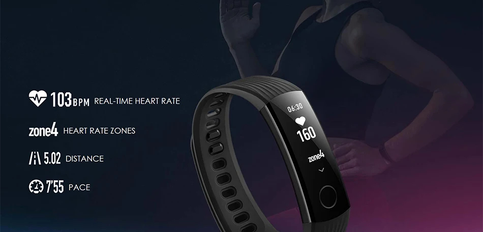 Honor Band 3 Смарт-браслет для плавания 5ATM 0,9" OLED экран тачпад монитор сердечного ритма Push сообщение