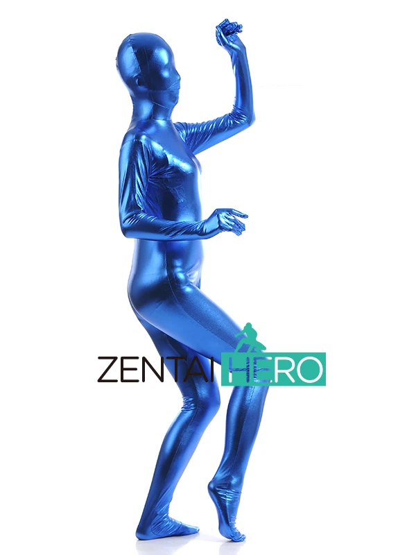 ZentaiHero сексуальный женский Королевский Синий блестящий металлический облегающий