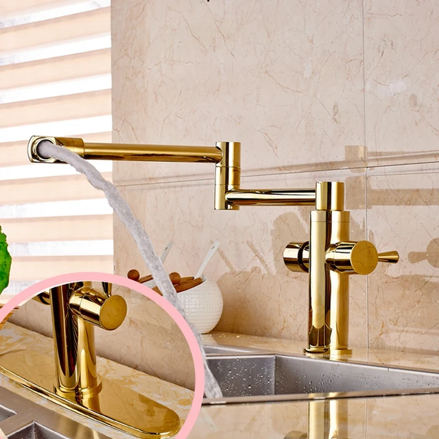 Best Price Luxury Golden Brass Bathroom Kitchen Faucet Long Spout Swivel Spout Mixer Tap