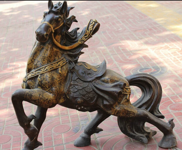 

Free Shipping JP S62 24" Chinese Bronze Zodiac Year Horse Coin Money Successful Run Wealth Statue