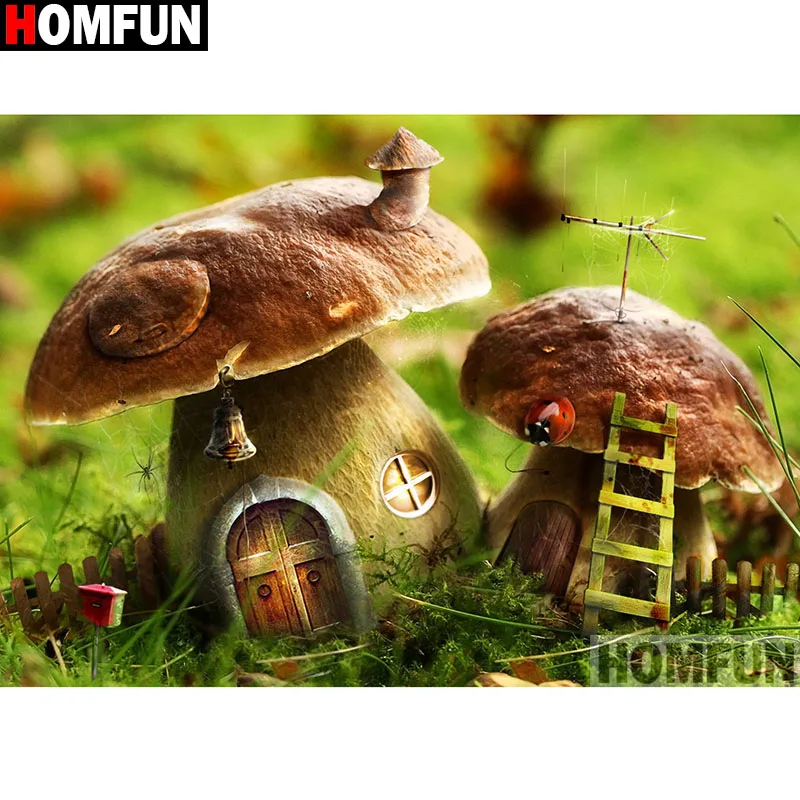 HOMFUN Full Square/Round Drill 5D DIY Diamond Painting &quotMushroom house&quot Embroidery Cross Stitch Home Decor Gift A14610 | Дом и сад
