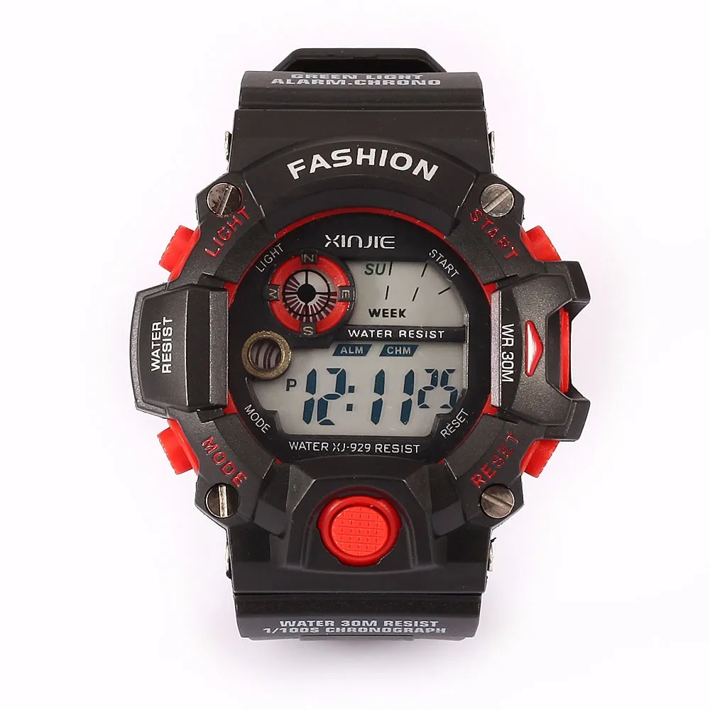 Сказочные Мужские кварцевые цифровые спортивные часы водонепроницаемые наручные часы светодиодный военный силикон Apr25 - Цвет: Red