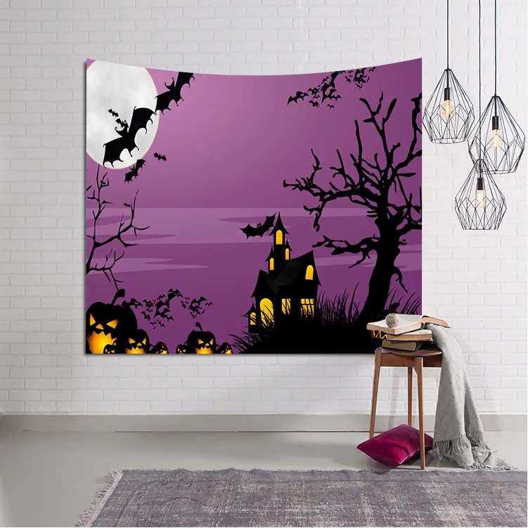 

Horror Night Wall Tapestry Pumpkin Bat Castle Hippie Psychedelic Tapestry Wall Hanging Fabric Home Decor Table Cloth Wall Tapiz