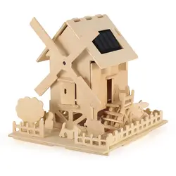 DIY солнечный деревянный дом солнечной энергии деревянный самолет составное здание родитель-детские развивающие игрушки Детский подарок