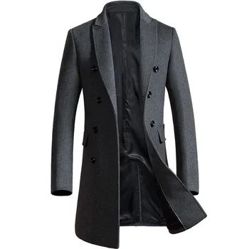 

Autumn and Winter New Men's Woolen Coat Slim Double-breasted Long Windbreaker Thick Woolen Coat Men's Clothing