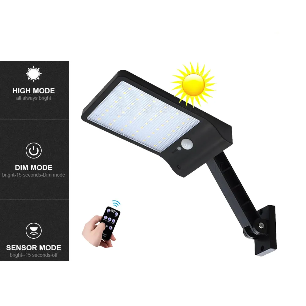 

remote control rotate bracket solar street light Upgraded 48 LED Solar Light Ultra-thin Wireless PIR Motion Sensor Solar Lamp Ip