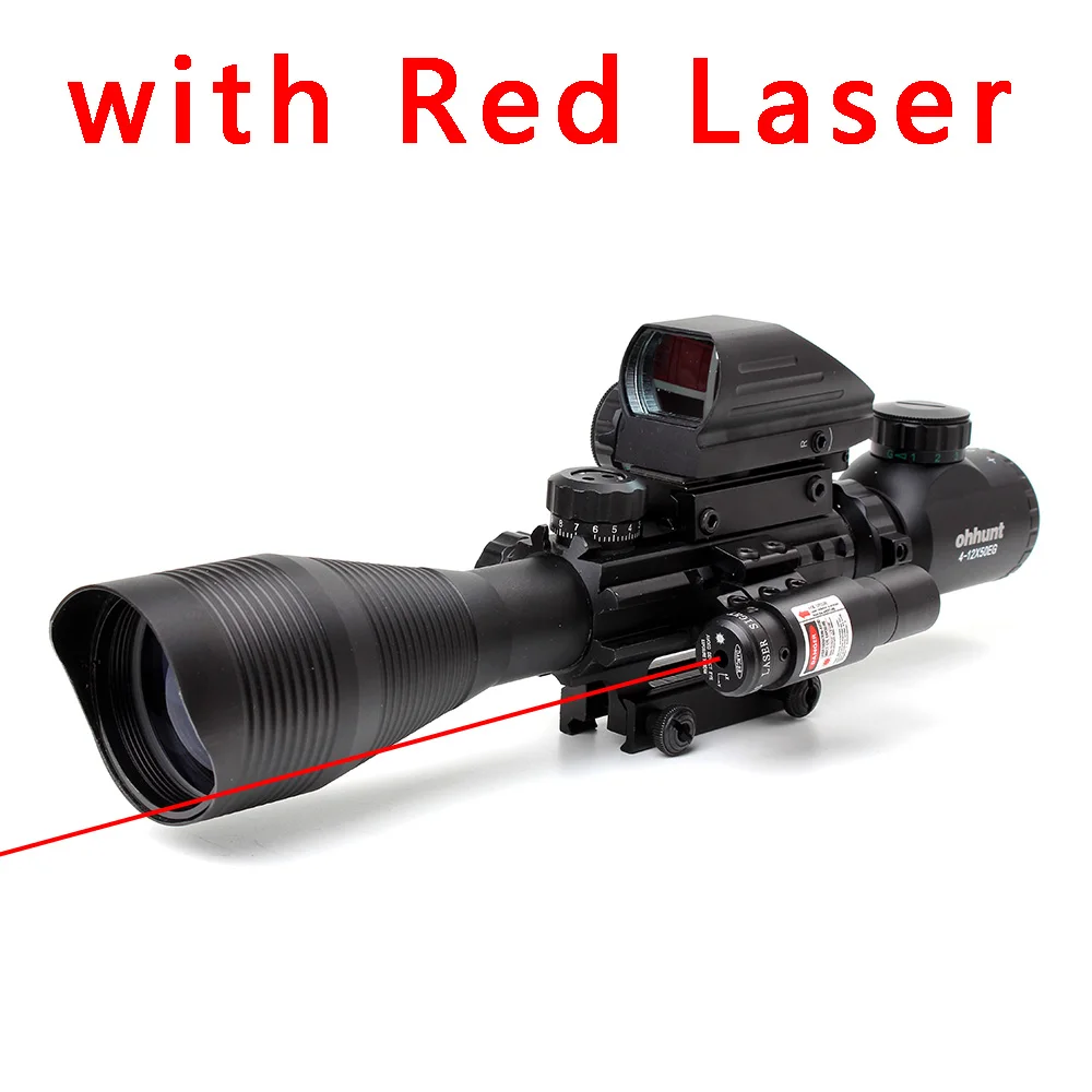 Ohhunt 4-12X50 красный зеленый с подсветкой дальномер Сетка прицел голографический 4 Сетка прицел красный лазер Охота комбо прицелы - Цвет: with Red Laser