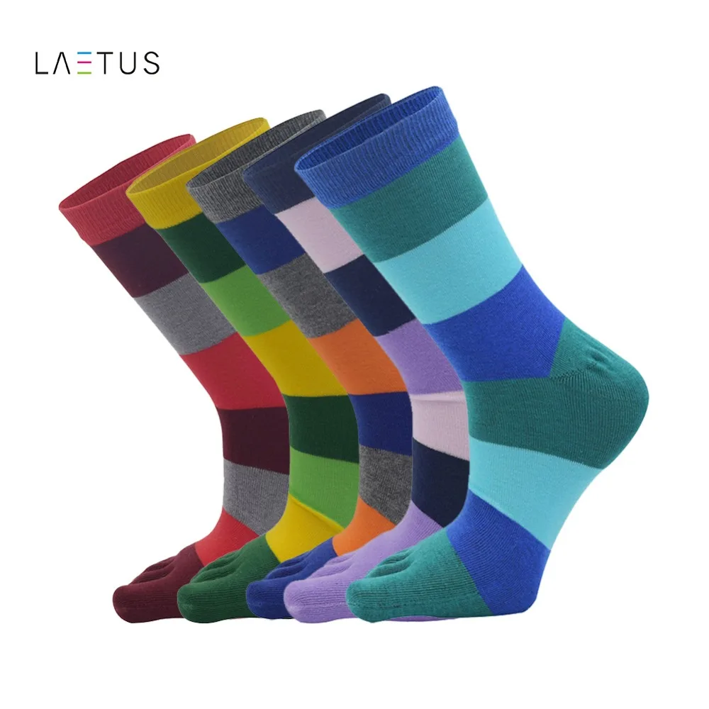 Laetus Mens Boys Colorful Striped Five Toes Socks Absorb Sweat Casual