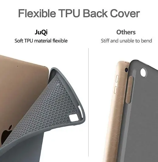 9.7 2018/2017 case with Pencil Holder Flexible Soft TPU Back Cover and Trifold Stand Smart Cover Case