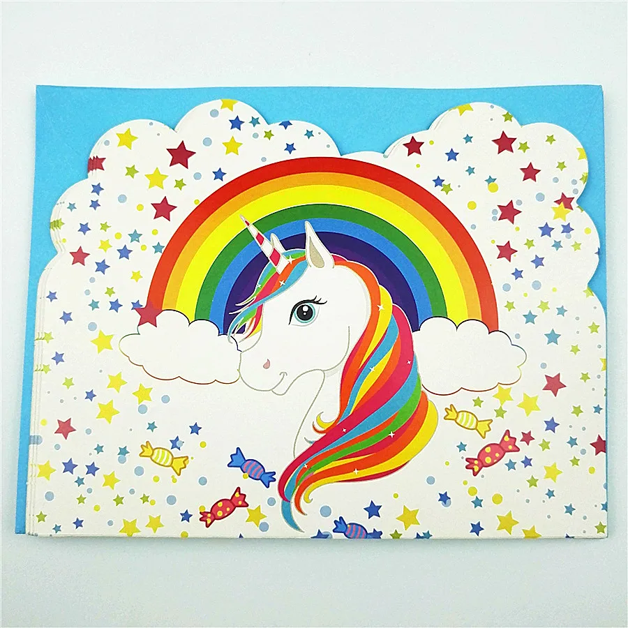  6pcs/set Invitation Card envelopes Unicorn Horse Kids Birthday party supplies baby shower event uni - 33004528864