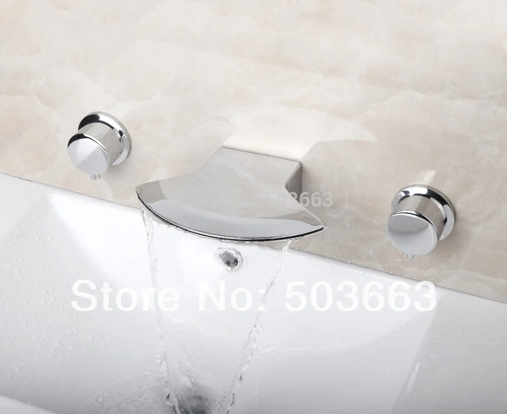 

Best Waterfall Wall Mounted Bathroom Basin Sink Bathtub Polished Chrome Double Handles Mixer Tap Faucet MF-826