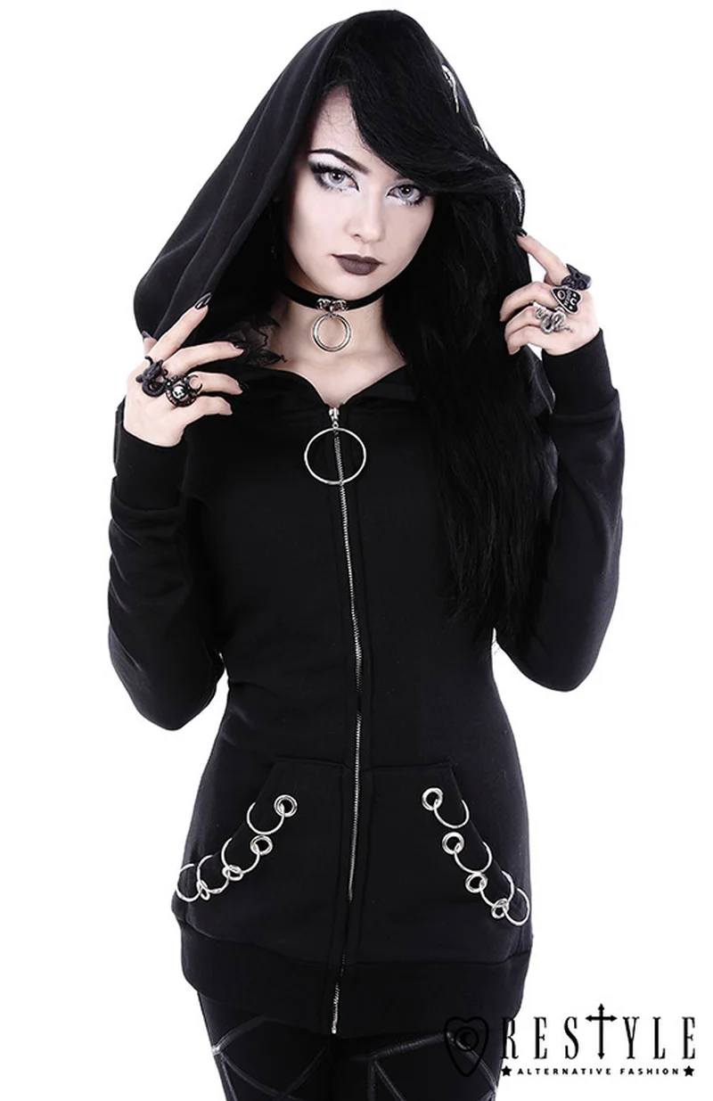 

2018 Black Punk Long Sleeve Loose Hooded Clothes Harajuku Nightmare Before Christmas Gothic Hoodies Streetwear Stranger Things