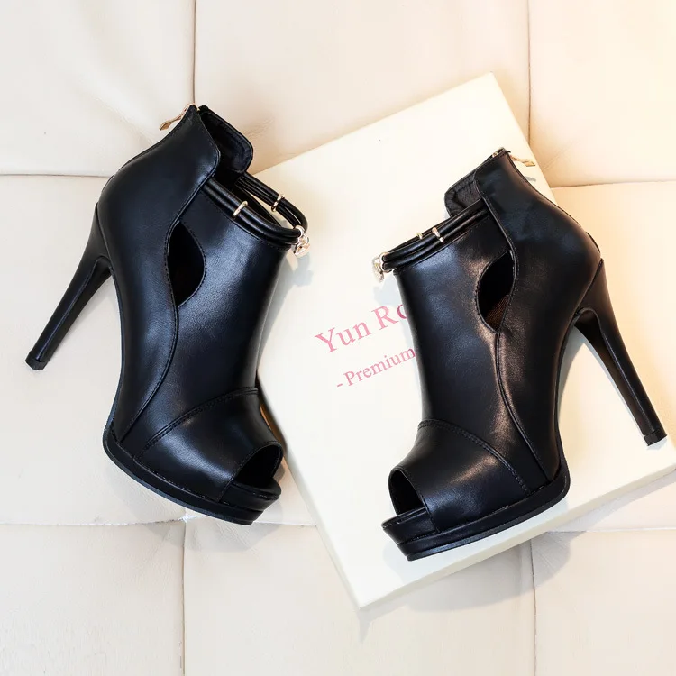 Женская обувь летние классические женские черные туфли с открытым носком, на высоком тонком каблуке 10 см, на платформе 3 см, с молнией сзади повседневные женские туфли-лодочки
