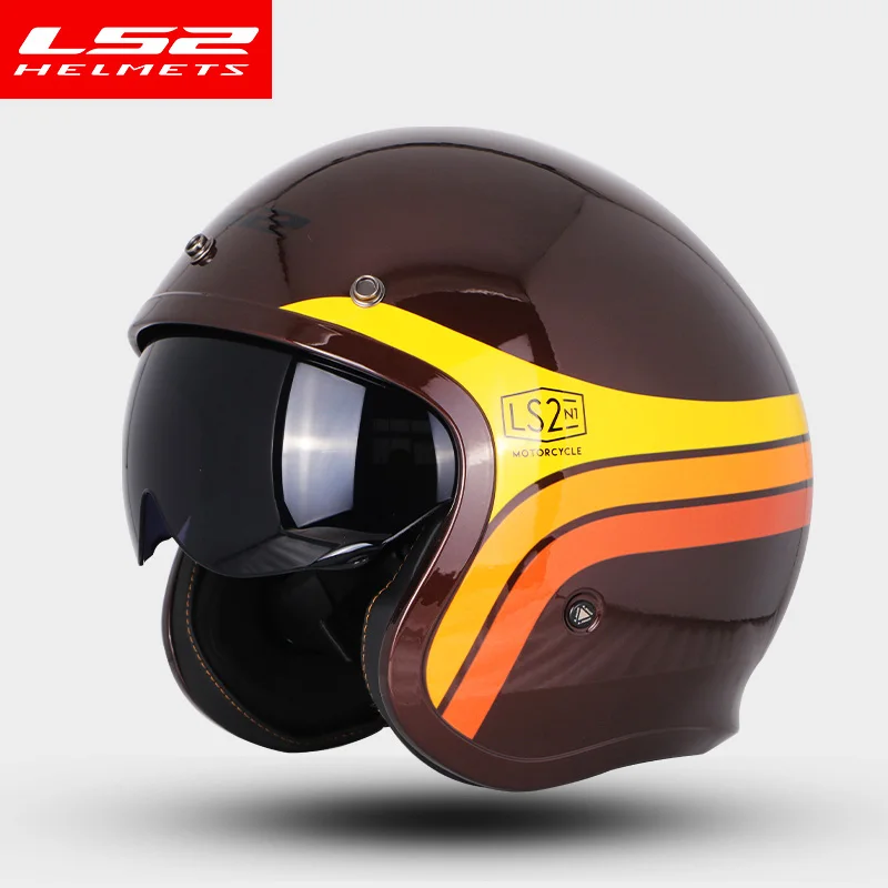 LS2 OF599 Spitfire с открытым лицом винтажный шлем moto rcycle половина 3/4 шлем casco moto винтажный ECE утвержденный размер M-XXXXL - Цвет: Golden brown harmony