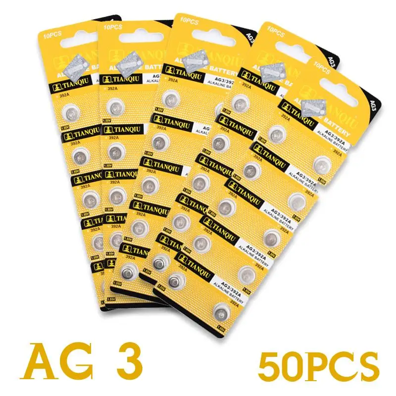 

Hot selling 50pcs AG3 384 392 SR41W SR41 L736 Alkaline Coin Cell Button Batteries For Watch EE6237
