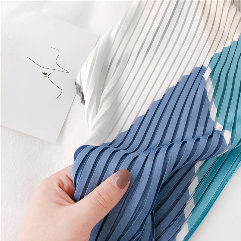 

Designer scarf Summer women imitated scarf European-style fashion printed pleated foulard folding kerchief neck scarf for women