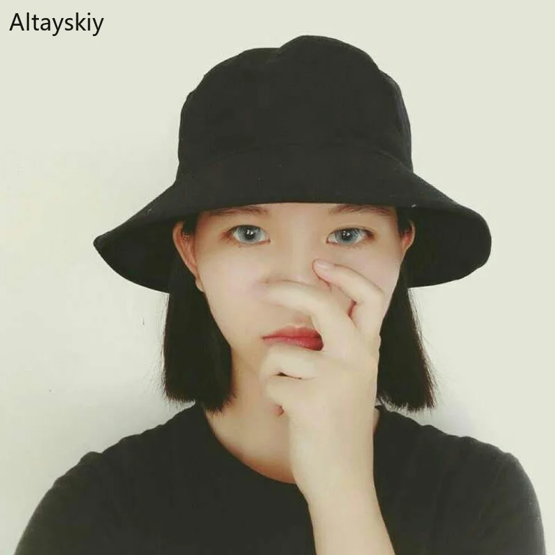 

Bucket Hats Women Sun Shading Solid Summer Korean Style Fisherman Hat Double-sided Wear Womens Kawaii Casual Trendy Simple Chic