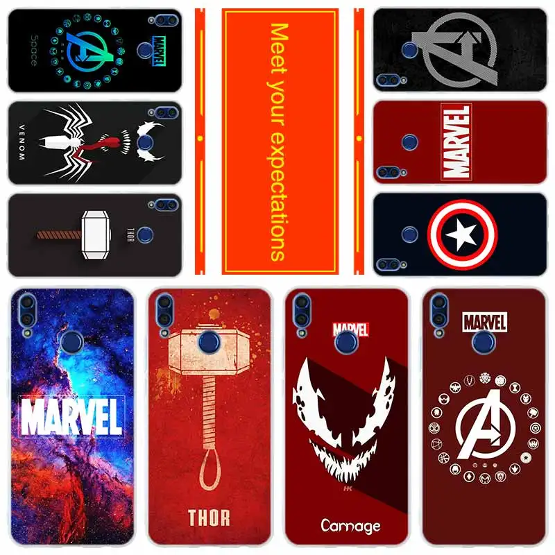 

Phone for HUAWEI Honor 10 9 i lite Cover Honor 8X a max 9lite 7 6 X 7a pro V20 Play Cover Case Marvel Super hero logo