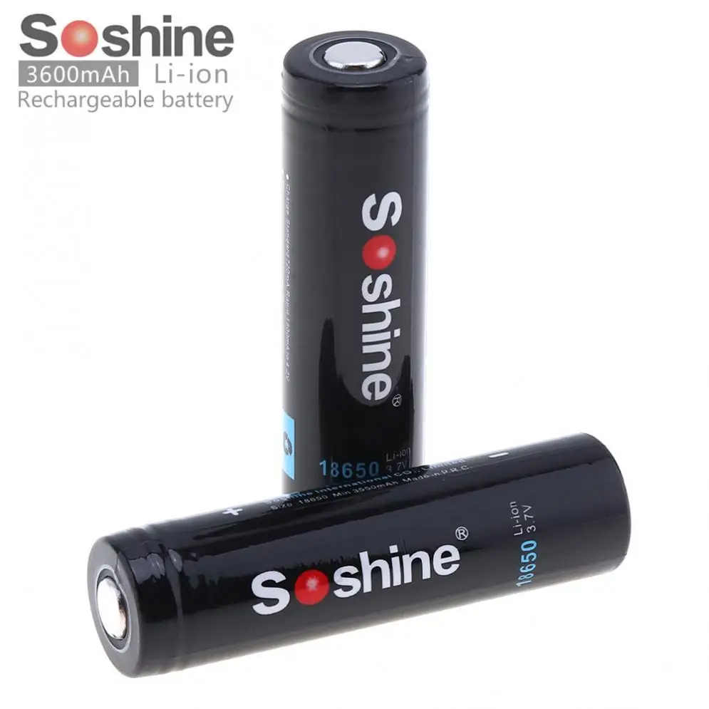 

New 2pcs Soshine 3.7V 3600mAh 18650 Li-ion Rechargeable Battery with Protected PCB for LED Flashlights Headlamps