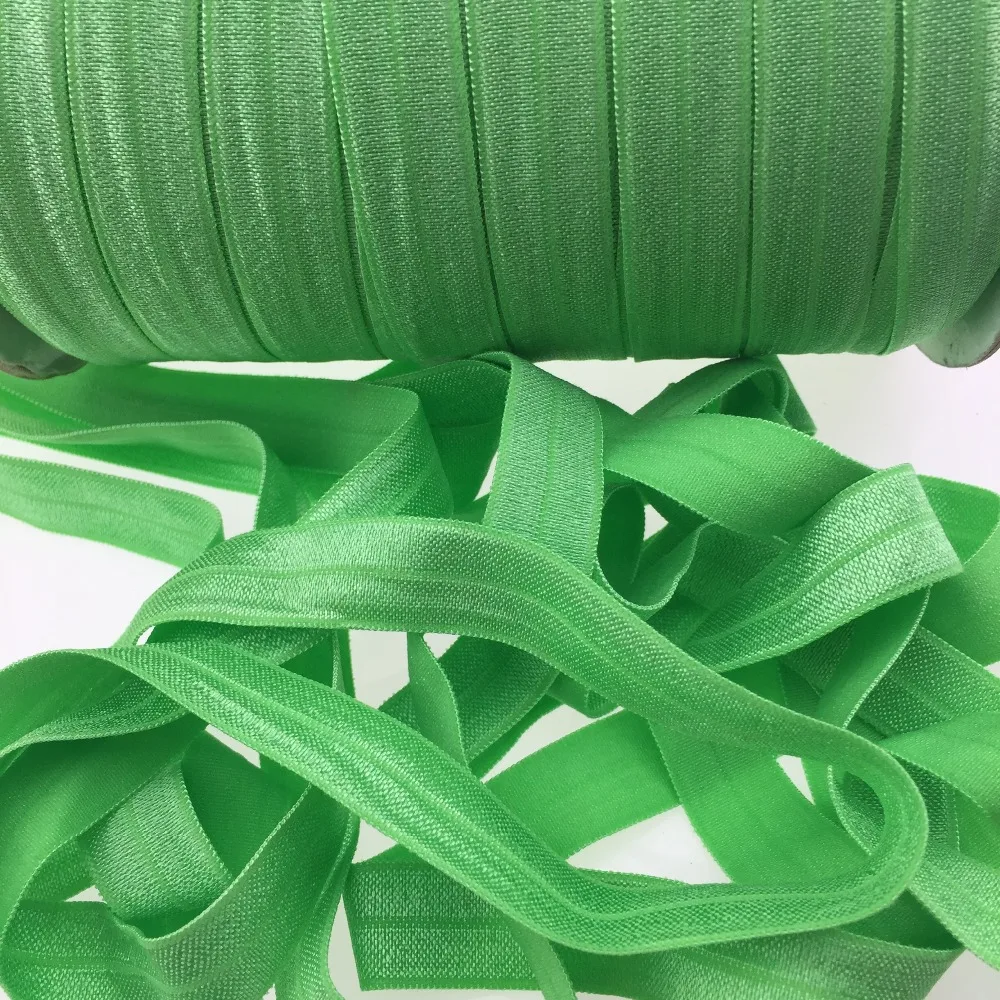 Free shipping 5/8"shiny Solid fold over elastic, 100yards/roll Green colorin Elastic Bands from