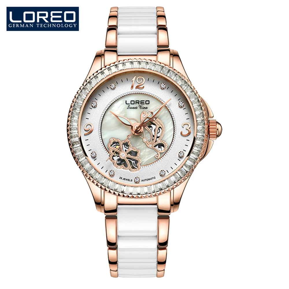 

LOREO Luxury Brand Women's Bracelet Watches Dazzle Beauty sSpace Ceramic Girls Automatic Mechanical Watch Wrist watch Female