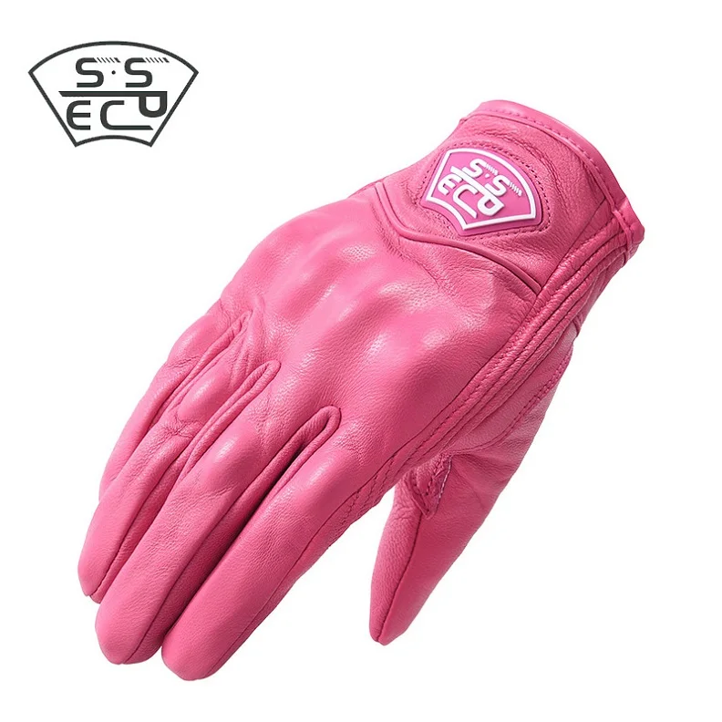 SSPEC женские мотоциклетные перчатки с сенсорным экраном для мотокросса, перчатки для электровелосипеда, Перчатки для мотоциклистов из натуральной кожи - Цвет: PINK
