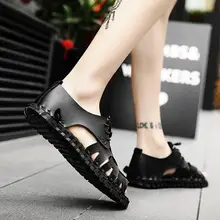 Для мужчин сексуальные подвергнутый воздействию открытый носок босоножки Европа и США ремешке обувь с отверстиями все эластичные женские сапоги черного цвета, женские сандалии