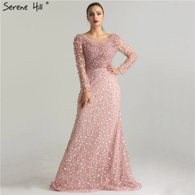 

Long Sleeves Mermaid Luxury Sparkle Evening Dresses Embroidery Pearls Fashion Sexy Evening Gowns 2019 Serene Hill LA6408