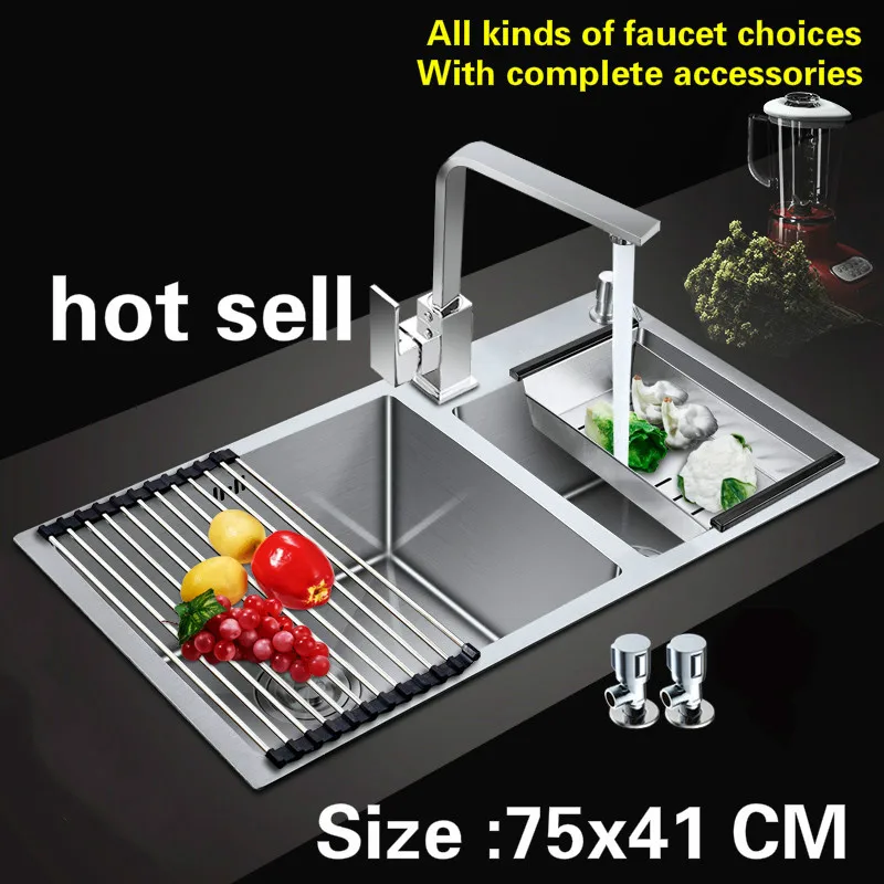Ручной работы из 304 нержавеющей стали кухонная раковина утолщение двойной паз Горячая 750x410 мм