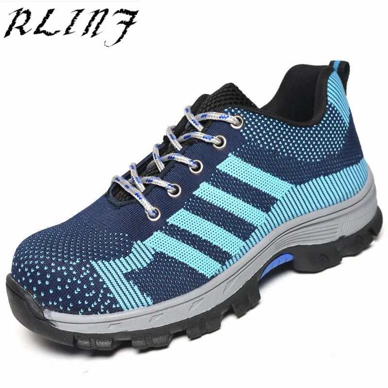 RLINF вразлёт, плетение сетки лето дышащая одежда-устойчивая защитная обувь анти-разбивая анти-пирсинг Рабочая безопасность обувь - Цвет: Синий