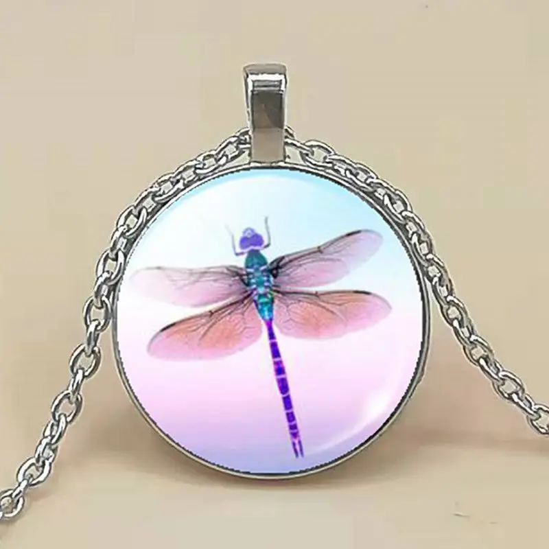 

Pretty Cute Dragonfly Crystal Cabochon Pendant Fashion Silver Color Chain Collar Necklace for Women Elegant Jewelry