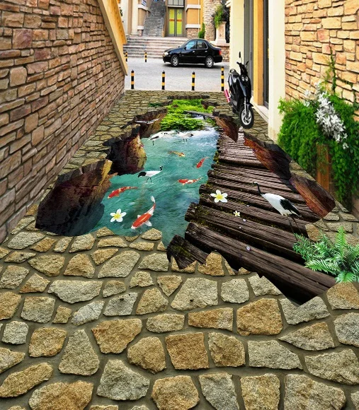 [Самоклеющиеся] 3D каменный мост Heron 4 Нескользящая водонепроницаемая фото