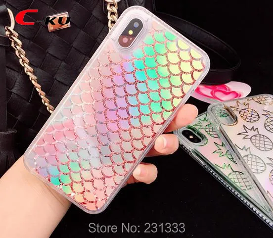 

C-ku Diamond Bling Plating Soft TPU PC Hard Case For Iphone X 8 7 Plus 7plus 6 6S IphoneX Laser Fruit Pineapple Cover Skin 1pcs