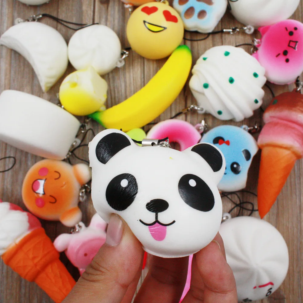 

10Pcs Squishy Toys Cute Bread Panda Soft Decompression Toy Kawaii Animal Macaron Cake Phone Straps Gift Stress Relief