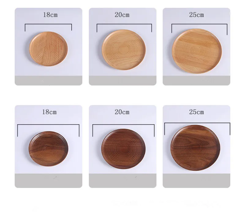 Beech Black Walnut Wood Round Pan Plate Fruit Dishes Saucer Tea Tray Dessert Dinner Bread Wood Plates