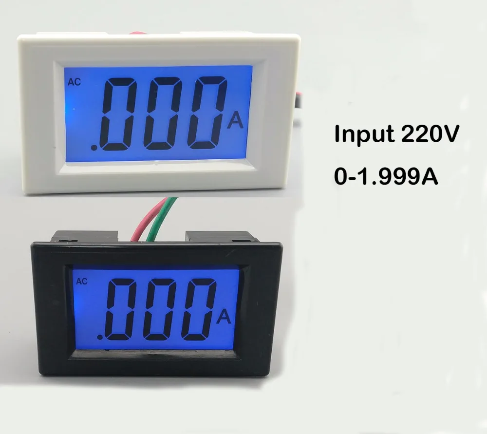 

LCD display white and black ampere meter Ammeter range AC 0-1.999A Panel Monitor blue backlight 220V Inpute
