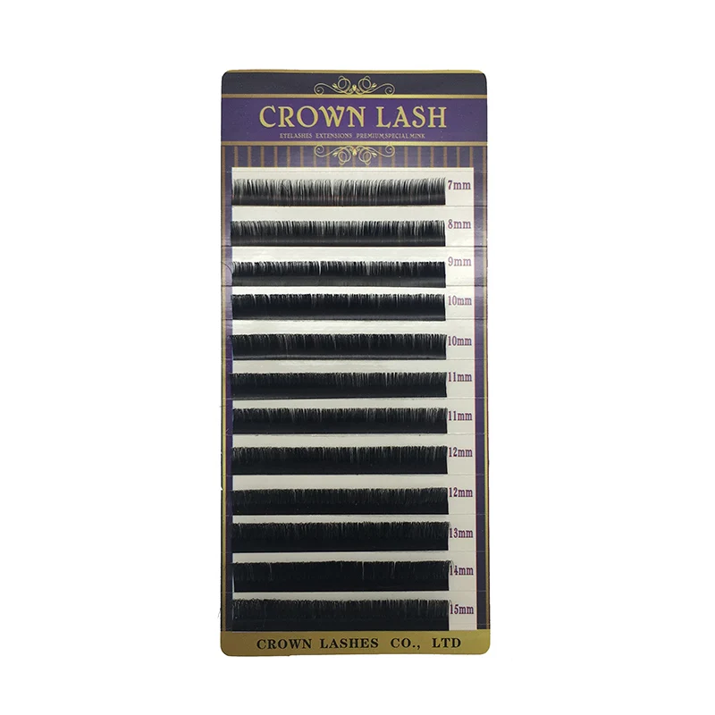Ресницы CrownLASH черные для наращивания B C D 0 03 7 15 мм лоток разных размеров русский