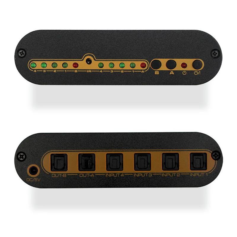 SPDIF Toslink Digital Optical Audio 4 Inputs 2 Outputs True Fiber Audio Matrix Converter with Remote