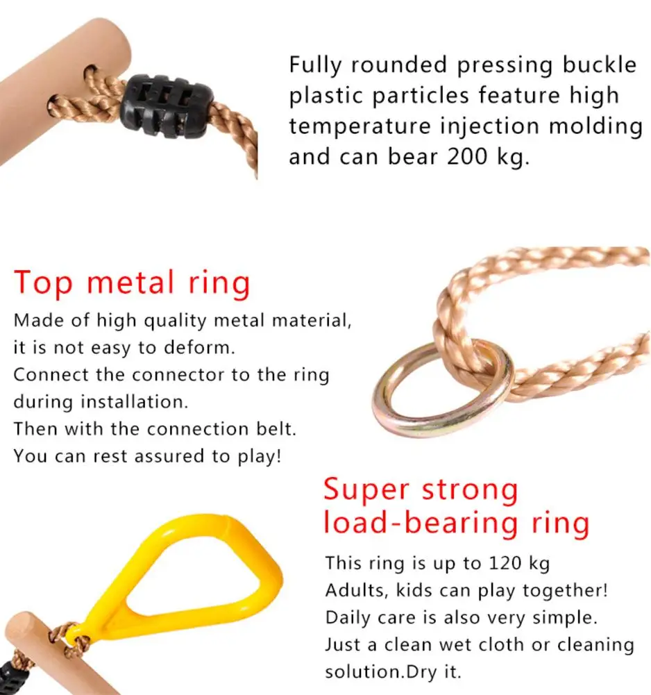 Children Trapeze Swing Bar Rings Wooden Playset Plastic Rings Gym Kids Children Adult Fitness Ring