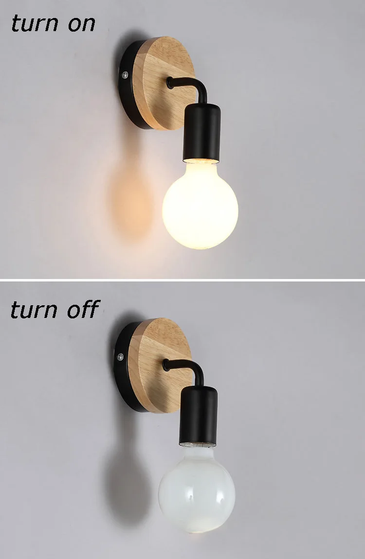 Modern Black White Wood Wall Light Bedside Wall Lamp Vintage Loft Wall Lighting Up & Down E27 E26 for Bedroom  (2)