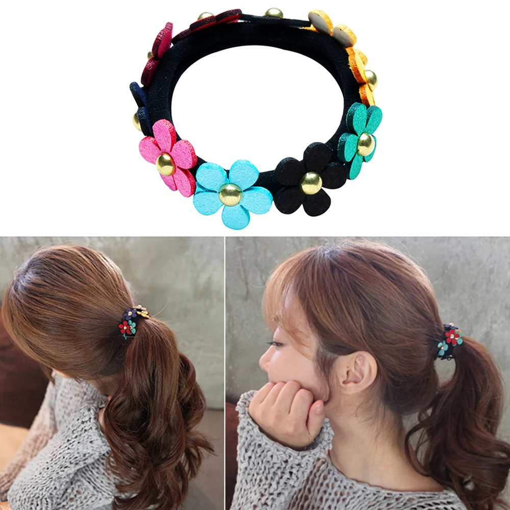 

Korean Women Girls Sweet Colorful Flowers Ponytail Holder Scrunchies Rubber Hair Band Hair Rope Ties Elastic Hair Accessories
