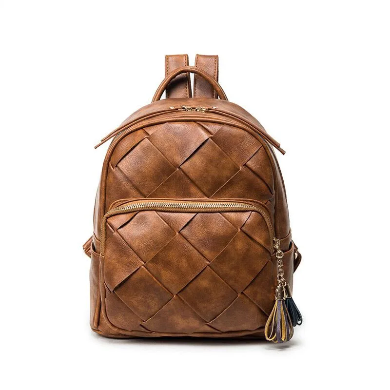 UNstyle Hot Retro Weave Backpacks Fashion Lingge Female Package Leisure Tassel Zipper Travel Backpacks Shoulder Bags